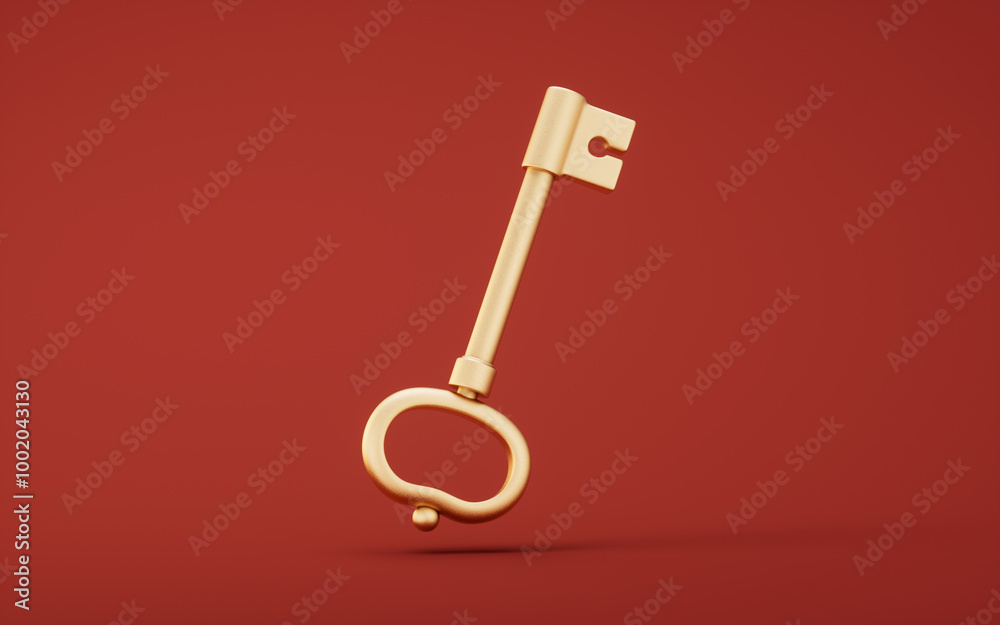 Classic retro gold key, 3d rendering. Classic retro gold key, 3d rendering.