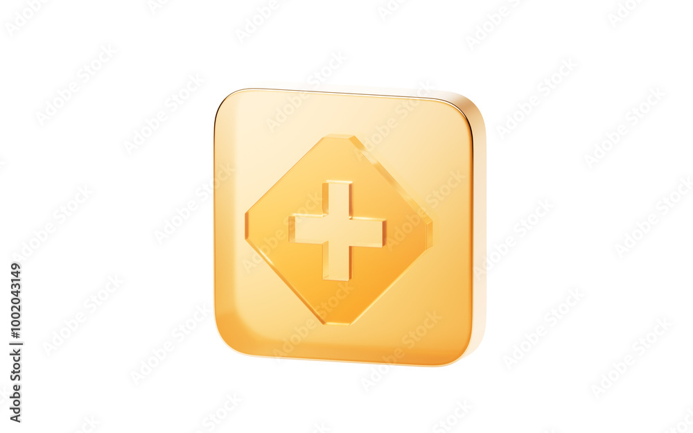 Fototapeta premium Transparent golden glass icon, 3d rendering.