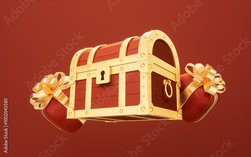 Retro treasure box and gift box, 3d rendering. photo