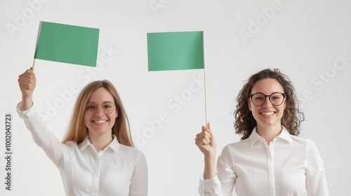 Smiling Women Holding Green...