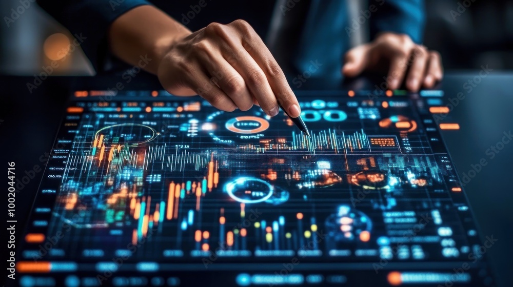 Expert Financial Consultant Using Hand Gestures to Explain Detailed Chart Expert Financial Consultant Using Hand Gestures to Explain Detailed Chart