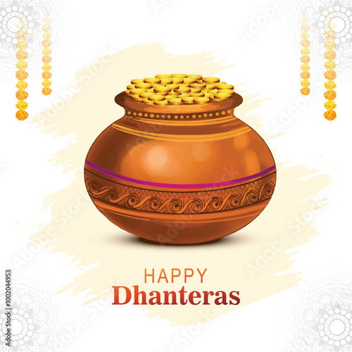 Happy dhanteras celebration for gold coin in pot festival background
