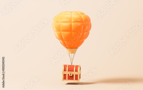 Retro treasure box on the hot air balloon, 3d rendering. photo