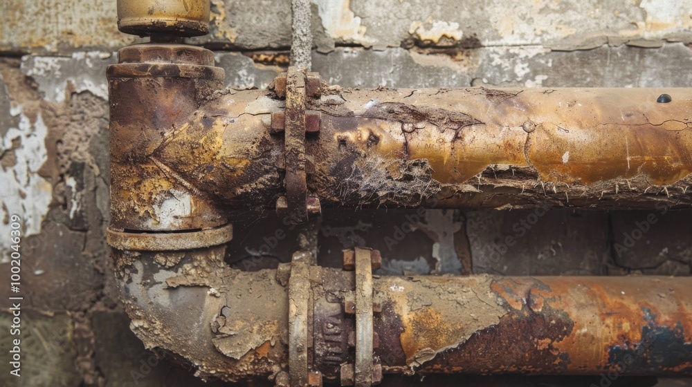 Rusty Industrial Pipe with Flaking Paint and Dust Rusty Industrial Pipe with Flaking Paint and Dust