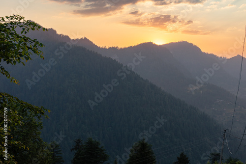 Scenic landscape of sunset Himachal Pradesh, India.
 photo