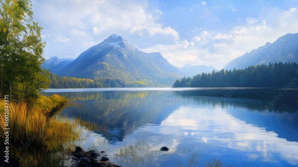 Obraz premium Lake with Mountains Background