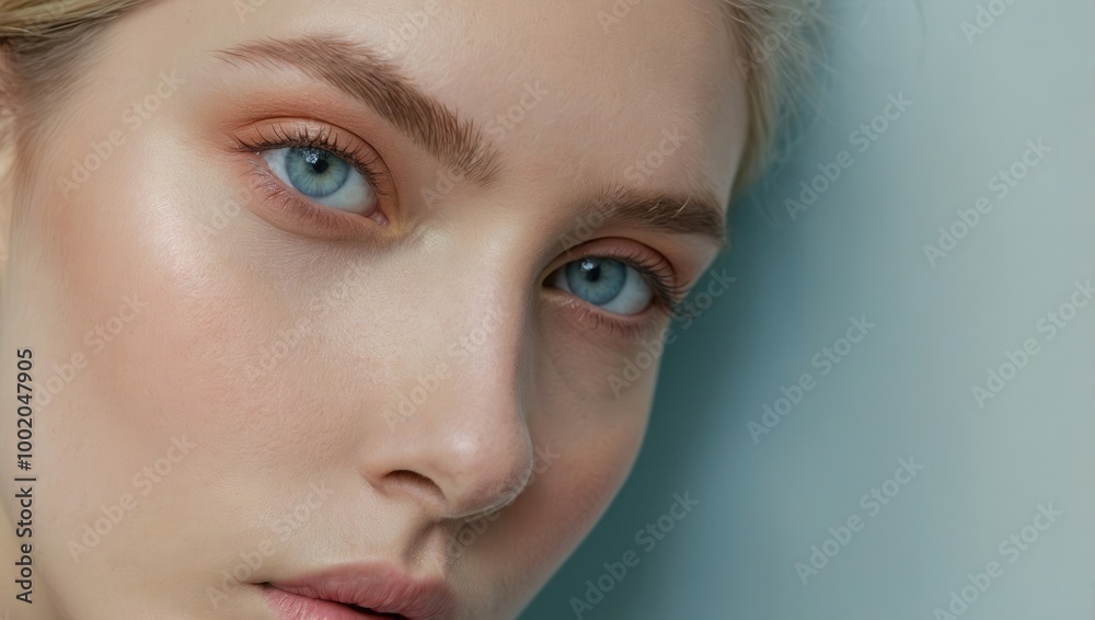 Close-up of woman with fair skin and blue eyes Close-up of woman with fair skin and blue eyes