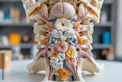 A focus on the sacral spinal nerves, showing how they branch from the lower part of the spine to control motor and sensory functions in the lower body photo