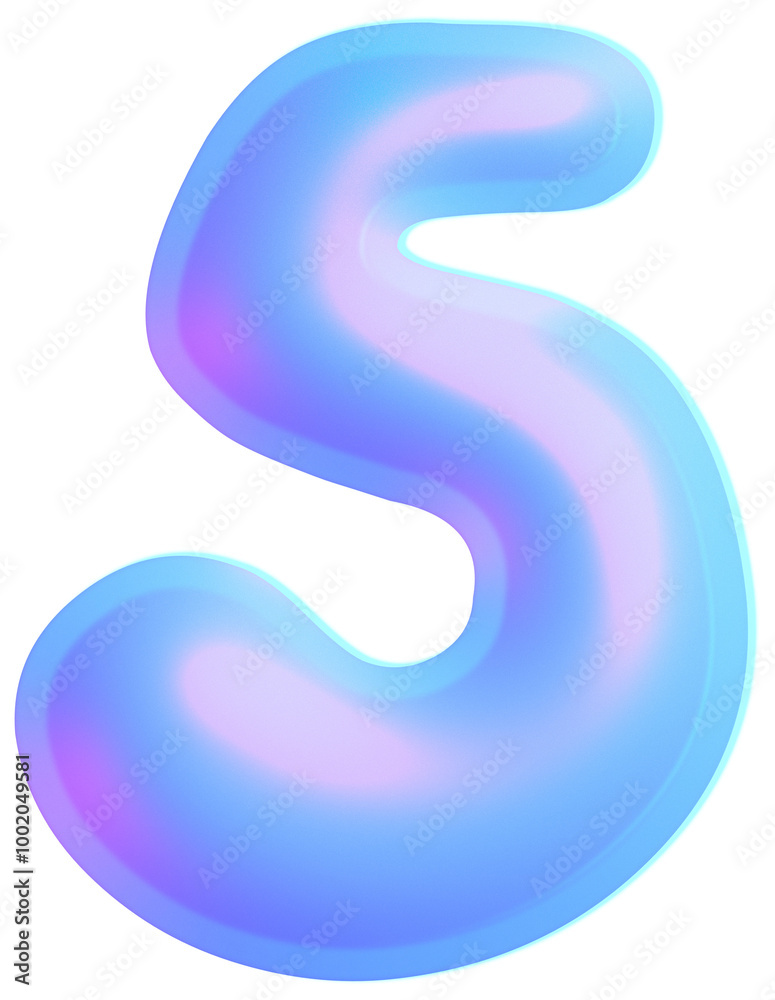 3D Holographic liquid Y2k Chrome bubble alphabet Number 5