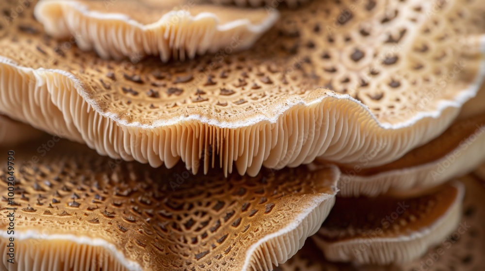 Detailed Close-Up of Mushroom Gills and Texture Detailed Close-Up of Mushroom Gills and Texture