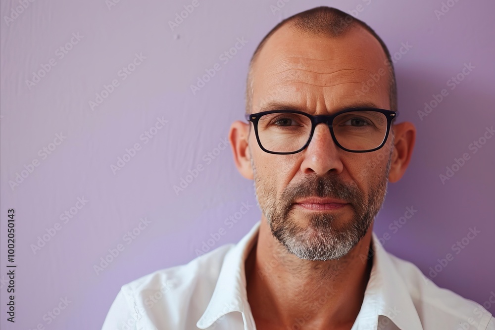 Portrait of a handsome mature man with beard and glasses against purple background Portrait of a handsome mature man with beard and glasses against purple background