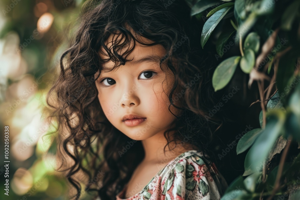 Portrait of a cute little girl with long curly hair looking at camera Portrait of a cute little girl with long curly hair looking at camera