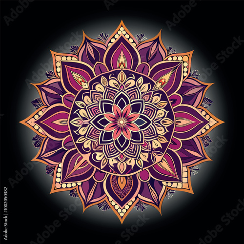 Seamless ornate floral mandala pattern with geometric elements for a decorative round design