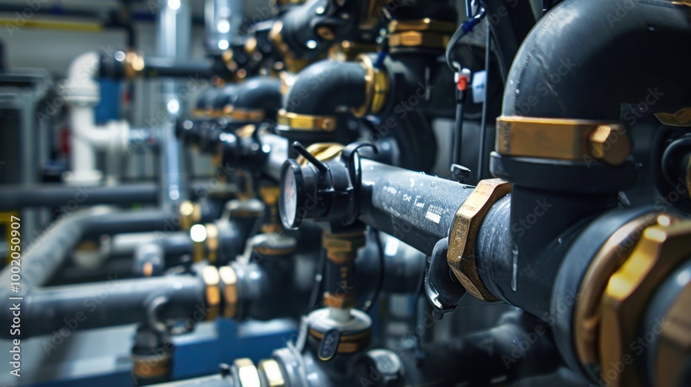 Fototapeta premium Industrial Pipe System with Valves and Gauges