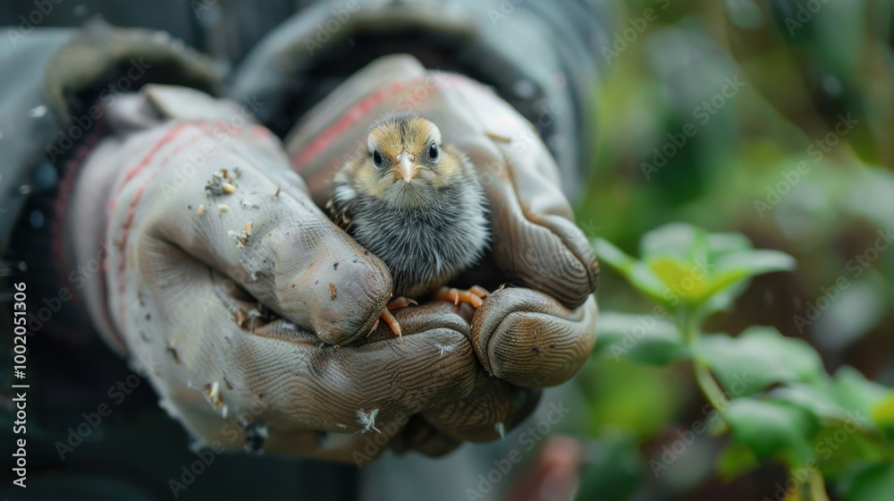 Adorable Chick Held in Hands of Gardener Adorable Chick Held in Hands of Gardener