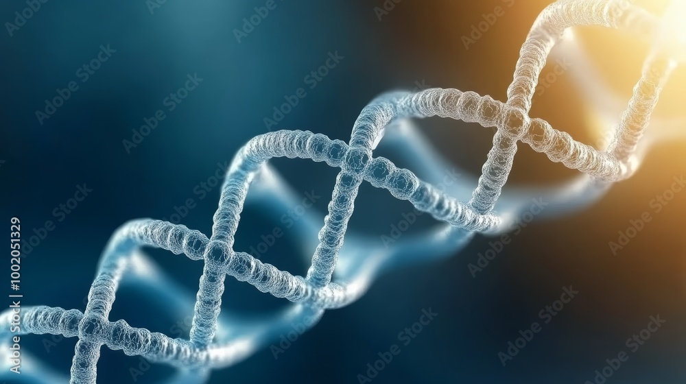 A close-up view of a DNA strand showcasing its structure and design. Ideal for genetic, medical, or scientific themes. A close-up view of a DNA strand showcasing its structure and design. Ideal for genetic, medical, or scientific themes.