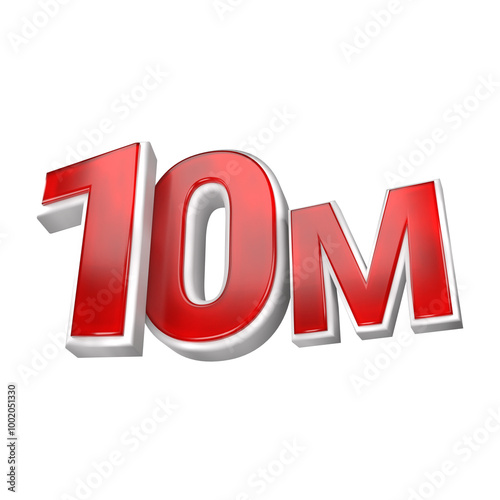 3d sales red and white price tag of one hundred million or 10m isolated on transparent background, 10 million followers thank you