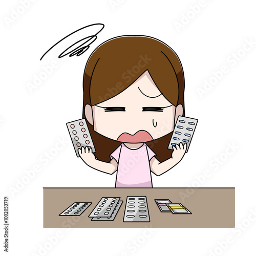 薬が多くて困る女性のイラスト