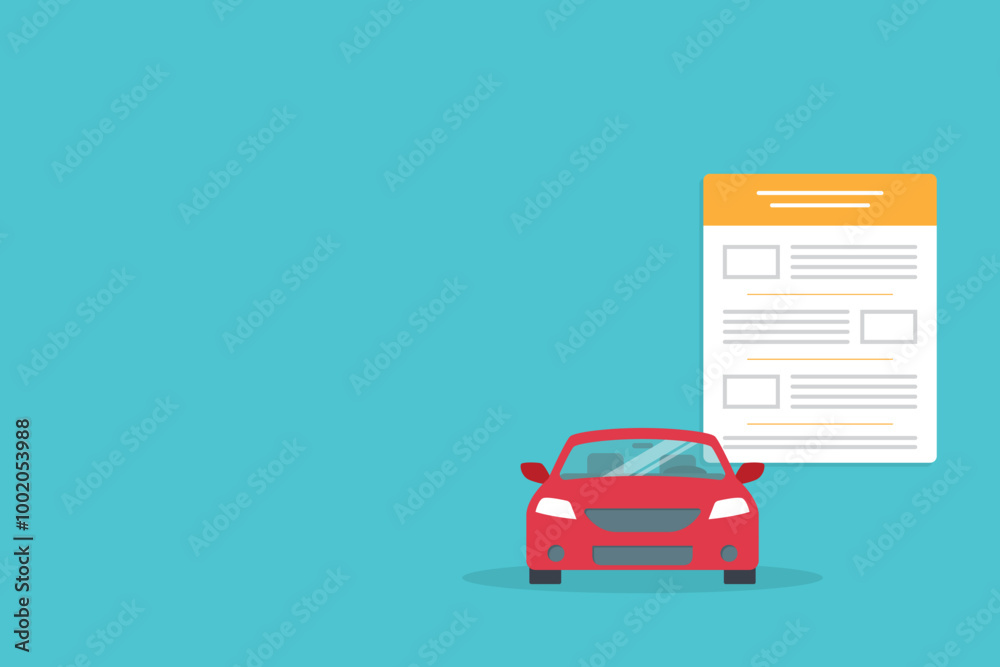 Car insurance document, report. Paper agreement or loan for approved with automobile icon, vehicle financial, car dealership legal deal. Car insurance document, report. Paper agreement or loan for approved with automobile icon, vehicle financial, car dealership legal deal.