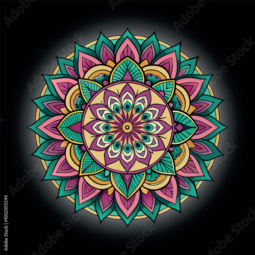 Seamless ornate floral mandala pattern with geometric elements for a decorative round design
