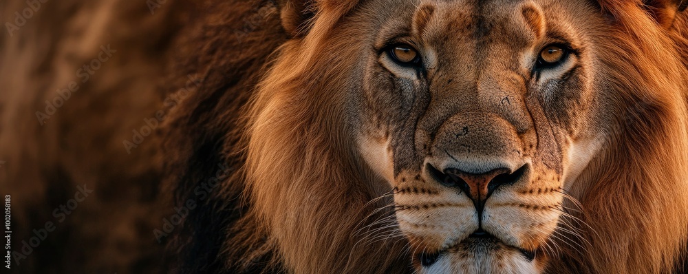 Naklejka premium A Stunning Close-Up of a Lion's Powerful Features.