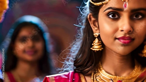 Celebration of vibrant cultural festival with traditional attire and rituals in a festive venue