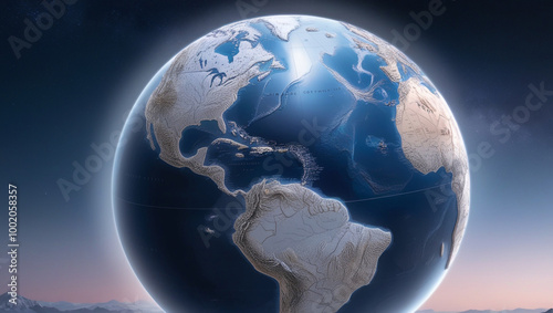 Earth Globe 3d Illustration With Detailed Planet Surface Isolated On blue sky Background photo