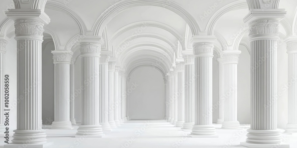 Arch hallway in a three-dimensional depiction White walled architectural corridor gateway Arch hallway in a three-dimensional depiction White walled architectural corridor gateway