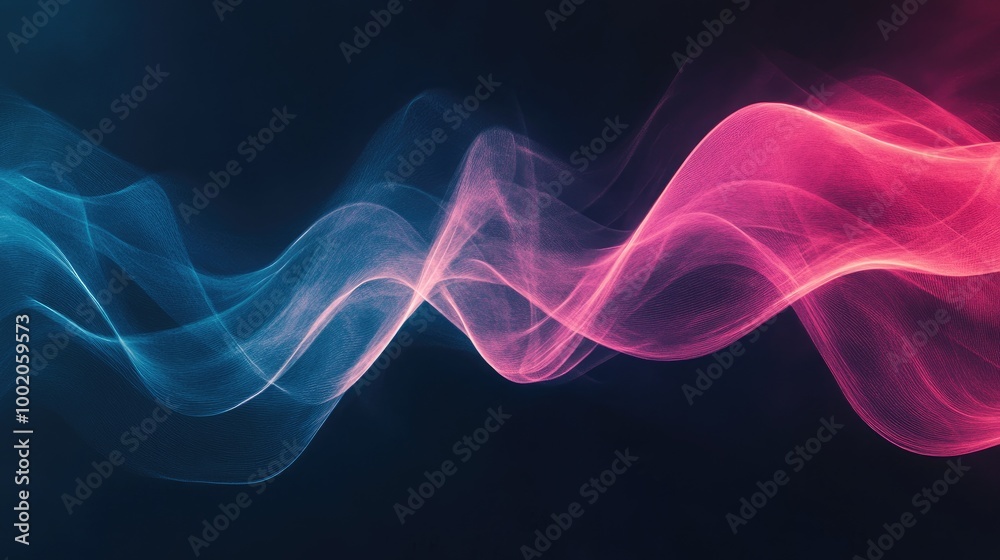Abstract wavy lines in shades of pink and blue moving across a dark background, creating a sense of motion, energy, and fluidity, great for tech and creative projects Abstract wavy lines in shades of pink and blue moving across a dark background, creating a sense of motion, energy, and fluidity, great for tech and creative projects
