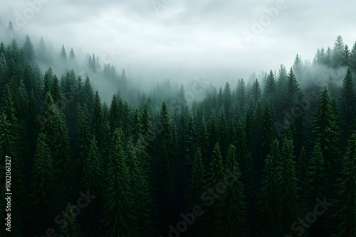 Amazing aerial view of a pine trees forest like an abstract pattern
