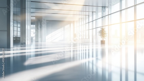 Wallpaper Mural Sleek beams of light shining across a clean, modern office space, reflecting off glass surfaces and casting soft, elongated shadows Torontodigital.ca