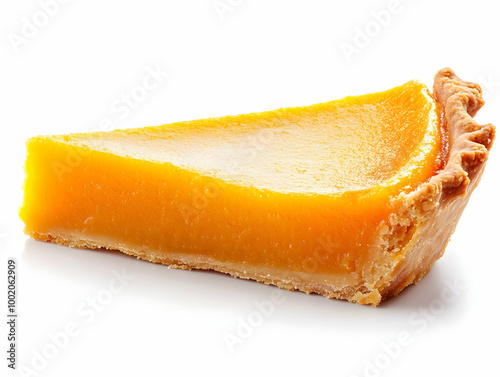 Delicious slice of pumpkin pie on a white isolated background, perfect for autumn desserts and festive occasions. photo