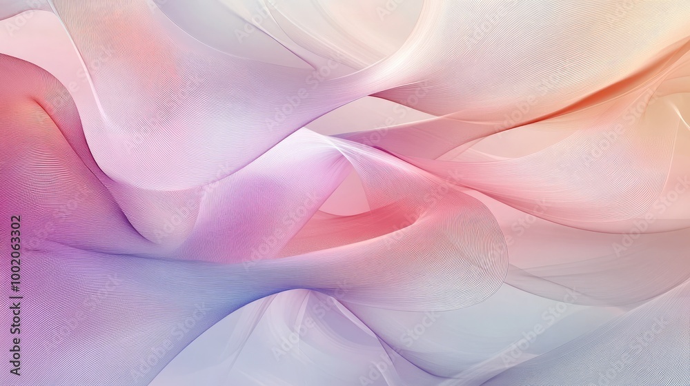 Fototapeta premium Soft abstract lines forming overlapping loops and swirls in pastel colors, creating a calming and elegant visual for modern design