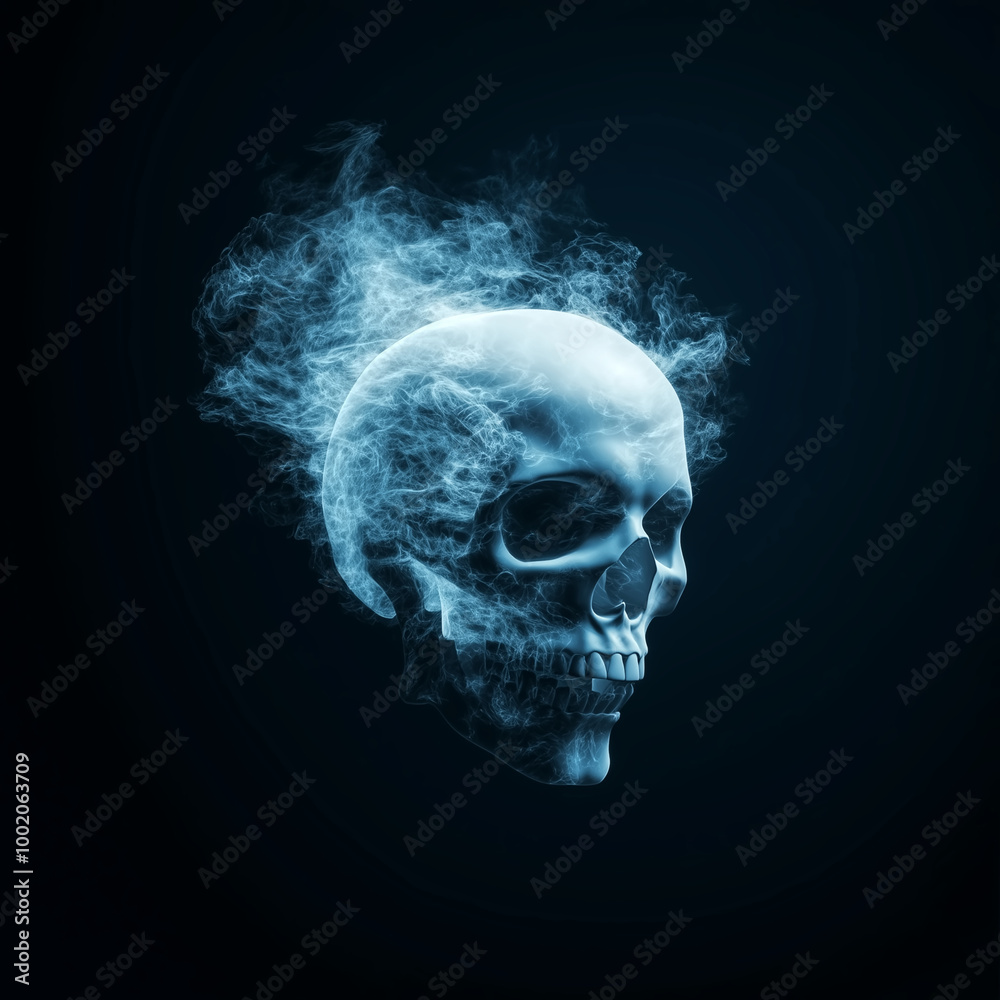 A glowing skull surrounded by a misty aura, creating a haunting yet captivating visual effect. A glowing skull surrounded by a misty aura, creating a haunting yet captivating visual effect.