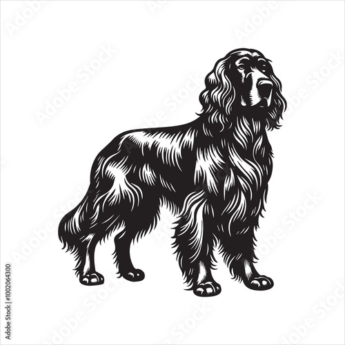 Gordon Setter Dog Clipart Design -  Gordon Setter Vector illustration in black and white
