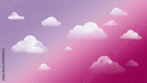 Cute pattern with small hearts and fluffy pink clouds in the sky for a dreamy and romantic design concept