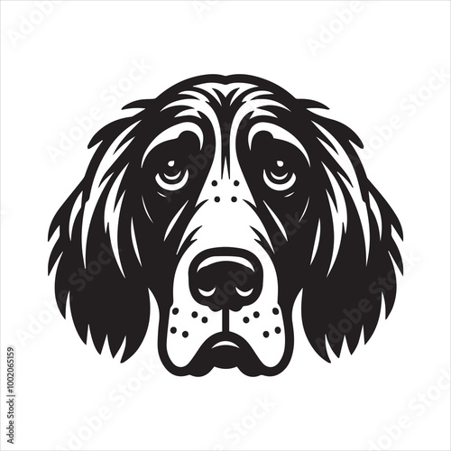 Gordon Setter Dog Face Clipart Design - Dog Face Logo - Gordon Setter Vector illustration in black and white
