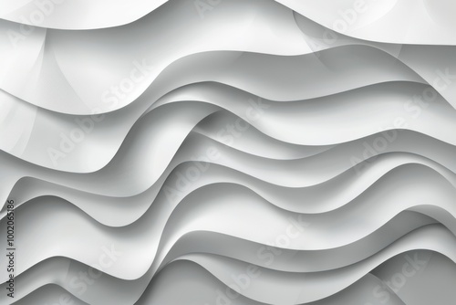 Elegant abstract design with layered flowing white and gray shapes creating a textured, wavy effect