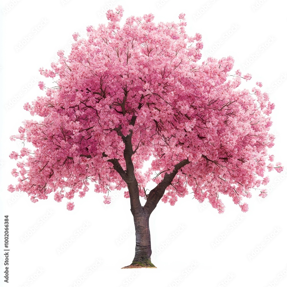 Fototapeta premium Cherry Blossom Tree in Full Bloom with Dense Pink Flowers