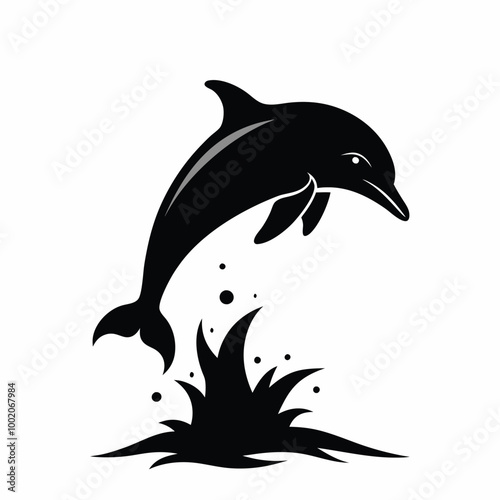 Big fun cheerful cetacean breach on light backdrop. Dark ink hand drawn funny pet pictogram logotype emblem insignia design 