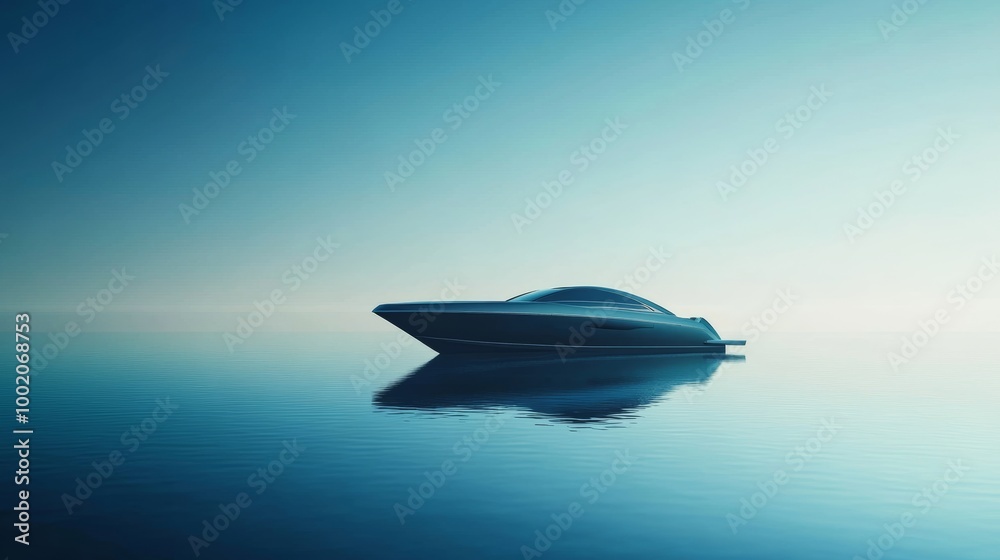 Futuristic yacht on calm sea under blue Futuristic yacht on calm sea under blue