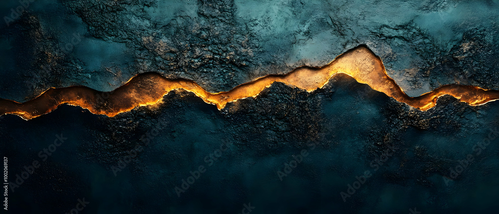 Abstract texture with golden cracks on a dark blue background, ideal for modern designs and backgrounds. Abstract texture with golden cracks on a dark blue background, ideal for modern designs and backgrounds.