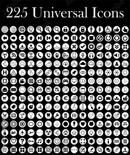 225 Universal Icons Collection Flat Vector