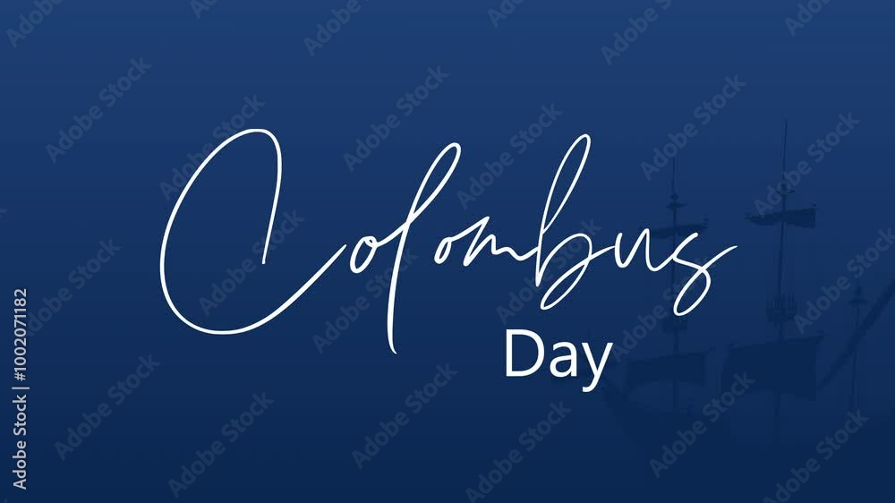 colombus day text animation lettering on blue background with ship silhouette