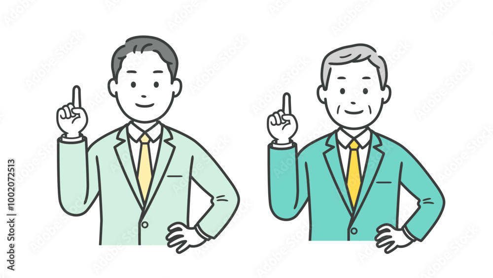 指差しをするビジネスマンの上半身イラスト