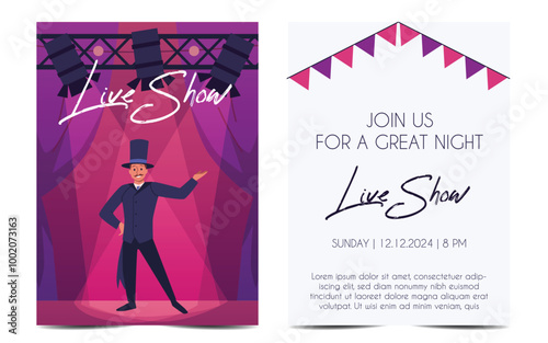 Live theater show event flyer vector illustration