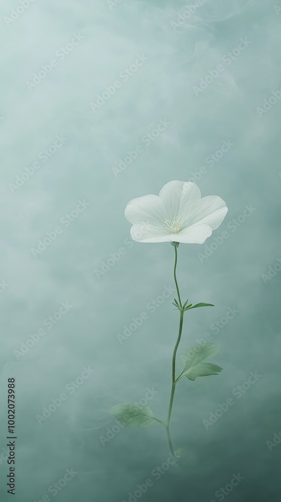 Fototapeta premium White flower emerging through mist on pale