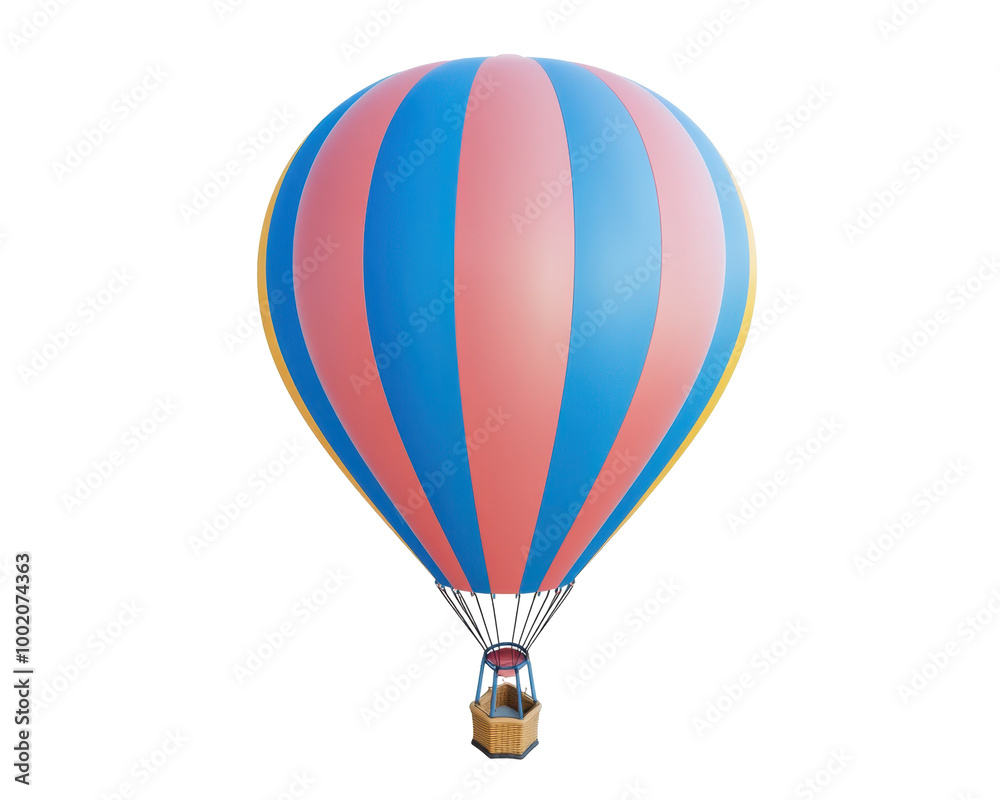 Fototapeta premium A colorful hot air balloon with pink and blue stripes, designed for leisure travel.