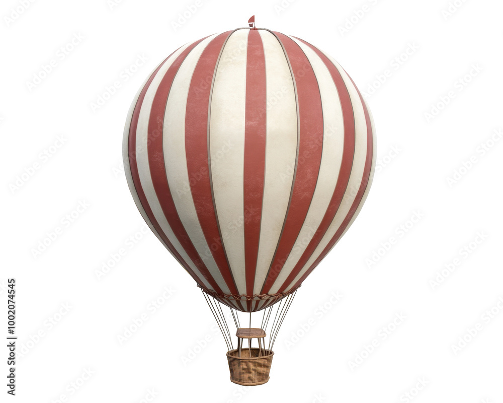 Fototapeta premium A colorful hot air balloon with red and white stripes, designed for leisure flights.