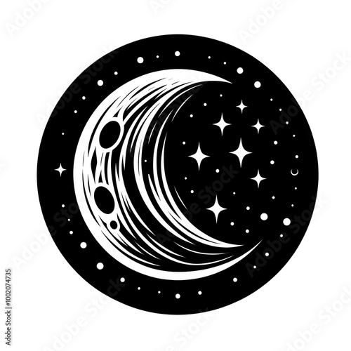 Moon with Star Round Icon Isolated in White Background. Moon Logo Symbol Vector Design for Graphic Resources